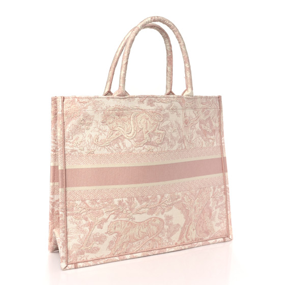 Christian Dior Canvas Toile De Jouy Embroidered Large Book Tote Pink