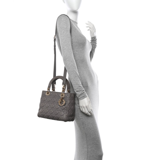 Christian Dior Lambskin Cannage Medium Lady Dior Grey