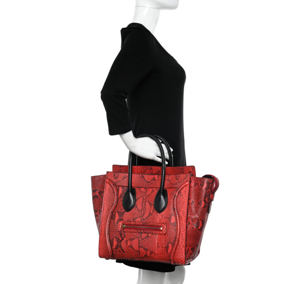 CELINE Snakeskin Calfskin Mini Luggage Red Black