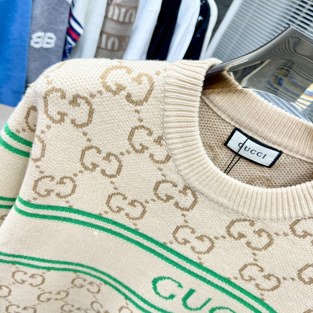GU Gucci jacquard letter pullover crew neck sweater
