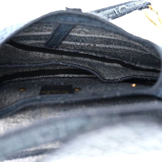 Christian Dior Oblique Embroidered Saddle Bag Denim Blue