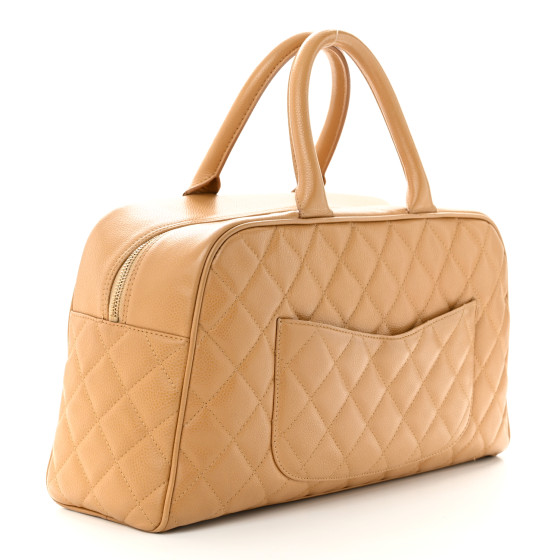 Chanel Caviar Quilted Large Bowler Bag Beige