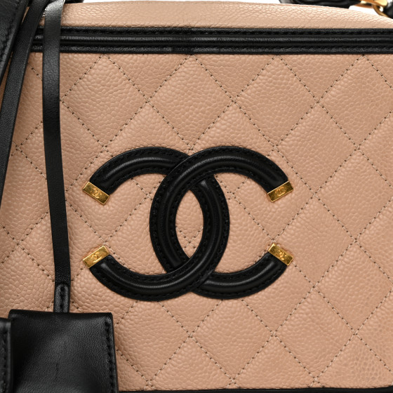 Caviar Quilted Medium CC Filigree Vanity Case Beige Black