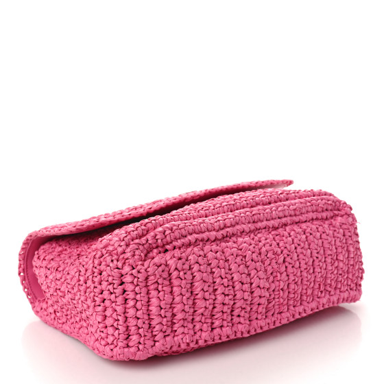 Saint Laurent SAINT LAURENT Raffia Calfskin Monogram Medium Niki Chain Satchel Bright Pink