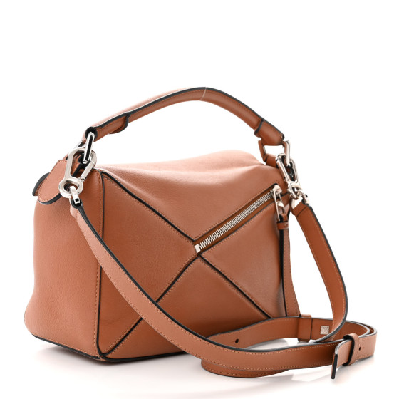 LOEWE Grained Calfskin Small Puzzle Bag Tan
