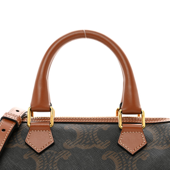 CELINE Triomphe Canvas XL Calfskin Small Boston Bag Tan