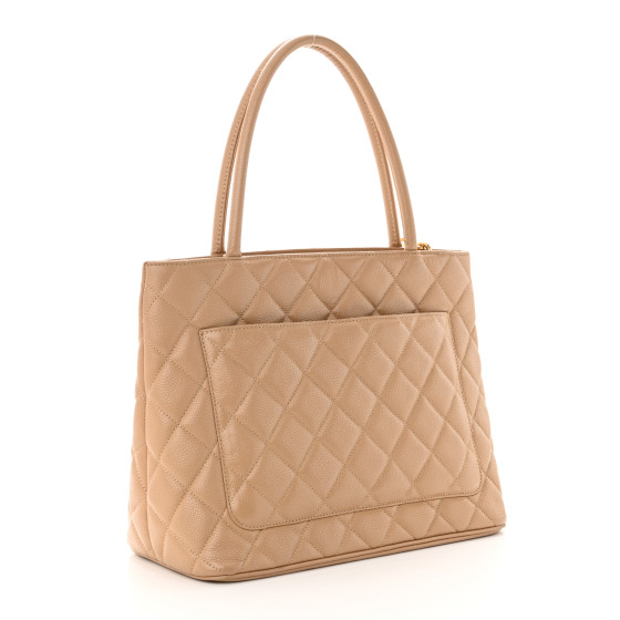 Chanel Caviar Quilted Medallion Tote Beige