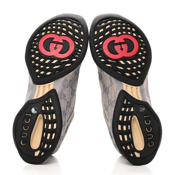 Gucci Ultralight Plume Calfskin Monogram Printed Mens Gucci Run Sneakers Beige Blue