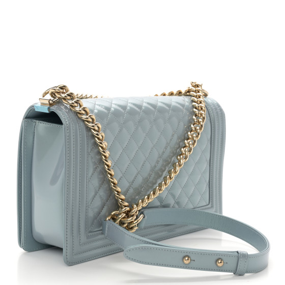 Chanel Iridescent Glazed Calfskin Quilted New Medium Boy Flap Light Blue