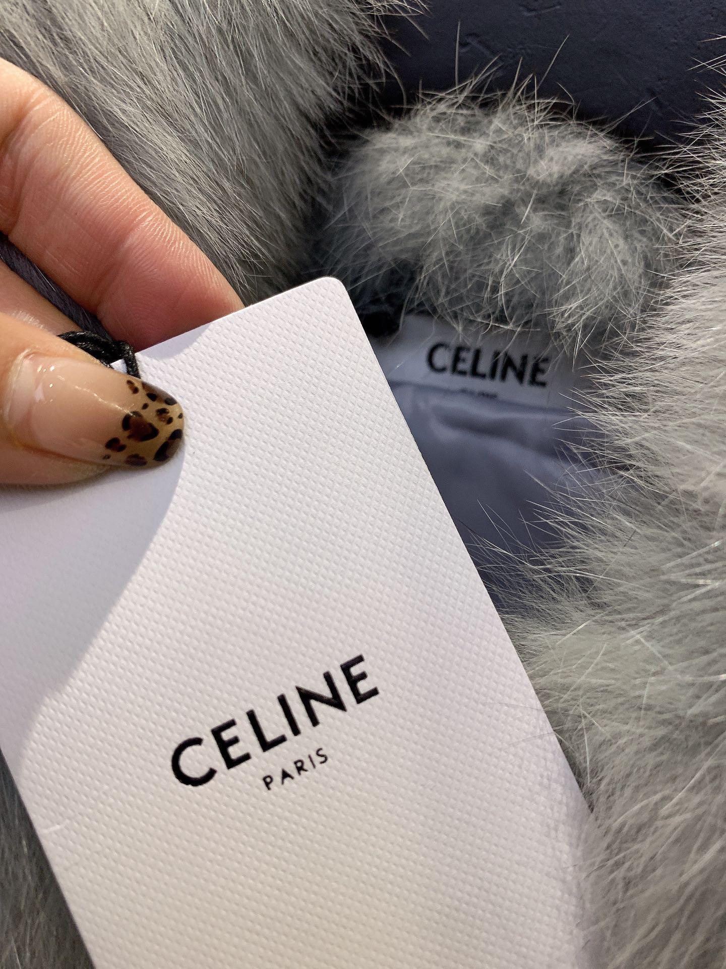 celine , denim jacket with fox fur collar