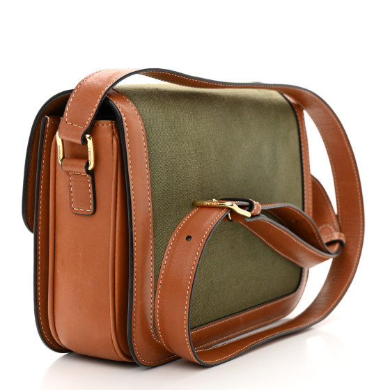 CELINE Textile Natural Calfskin Medium Triomphe Bag Green