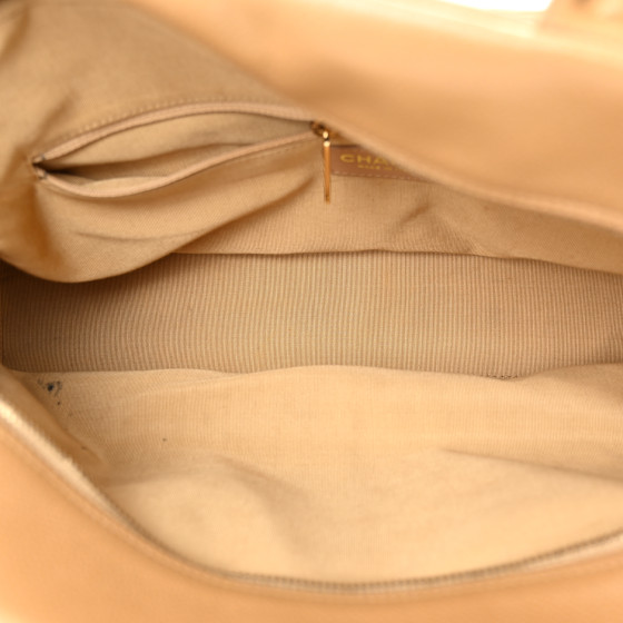 Chanel Caviar Quilted Large Bowler Bag Beige