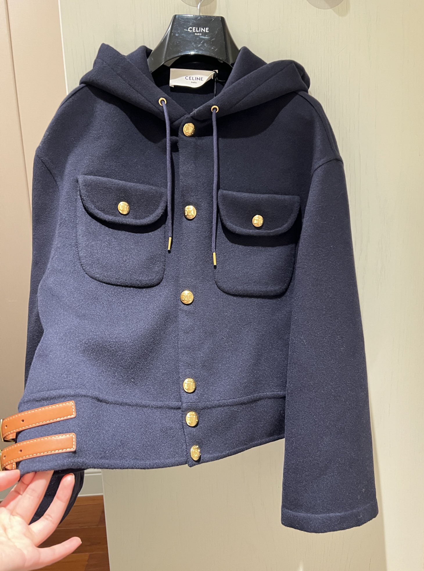 celine 23 autumn and winter new double-sided leather strap decoration versatile metal snap button jacket