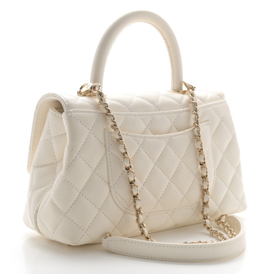 Chanel Caviar Quilted Mini Coco Handle Flap White