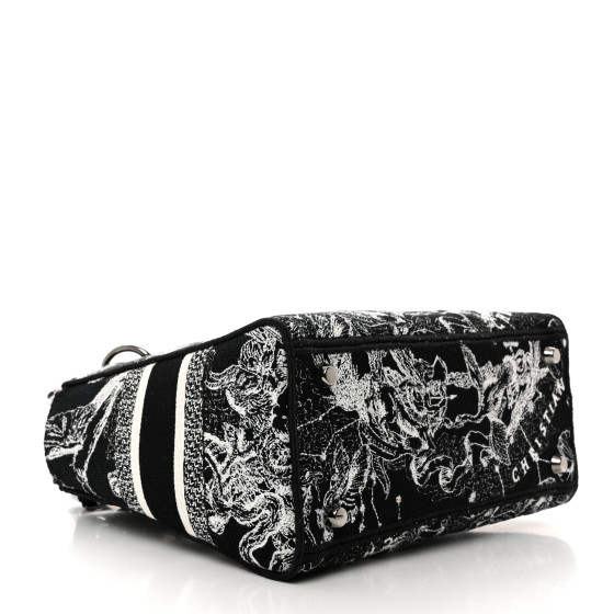 Christian Dior Canvas Embroidered Zodiac Toile De Jouy Medium Lady D-Lite Black