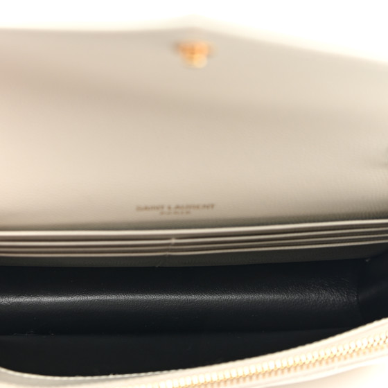 Saint Laurent Grain De Poudre Matelasse Chevron Monogram Envelope Chain Wallet Crema Soft