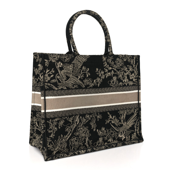 Christian Dior Canvas Embroidered Large Ornamental Cornely Book Tote Black Beige