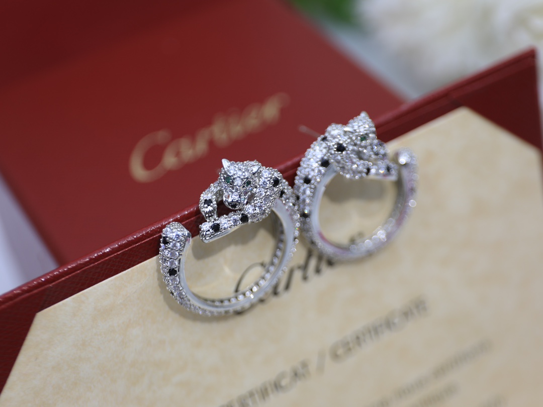 Cartier Cartier series jewelry sexy three-dimensional SOLEIL fashion full diamond spotted leopard ring crystal earrings