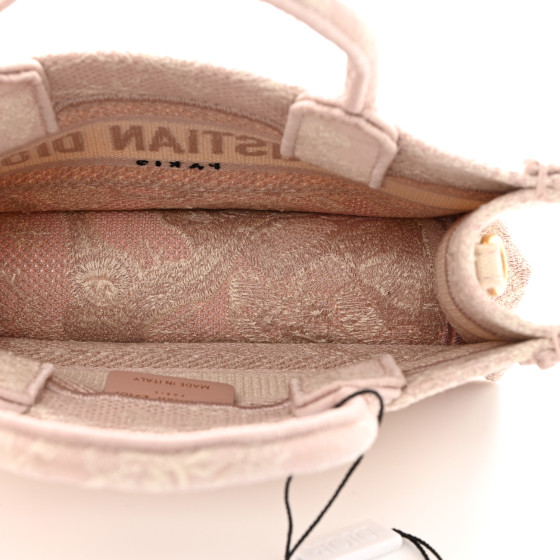 Christian Dior Canvas Embroidered Mini Toile De Jouy Book Tote With Strap Rose Multicolor