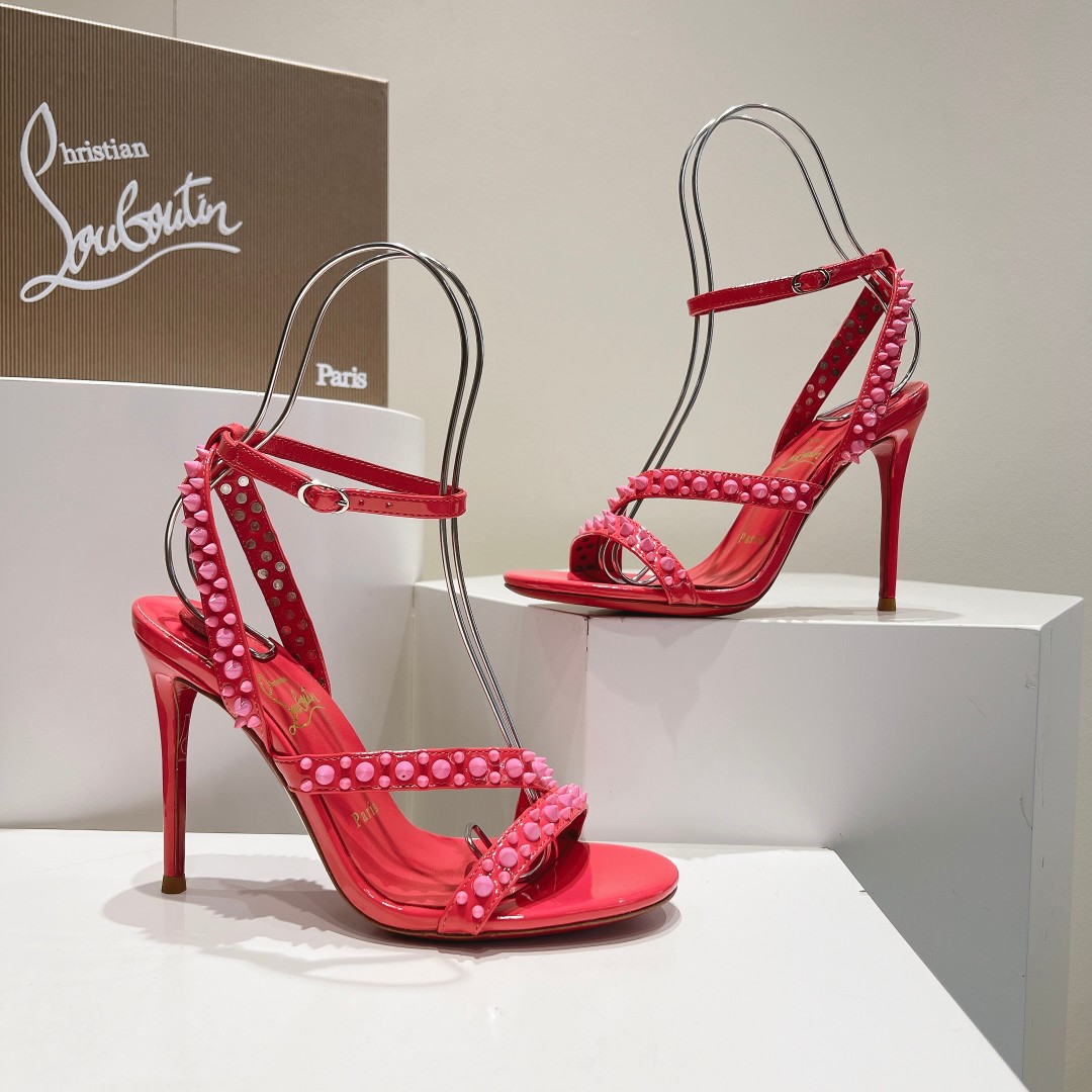 Christian Louboutin Lu Boting oblique strap rivet flat sandals red