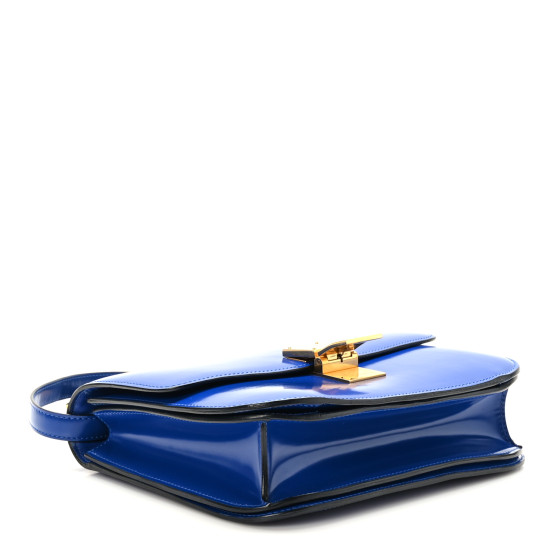 CELINE Spazzolato Calfskin Medium Classic Box Flap Bag Blue