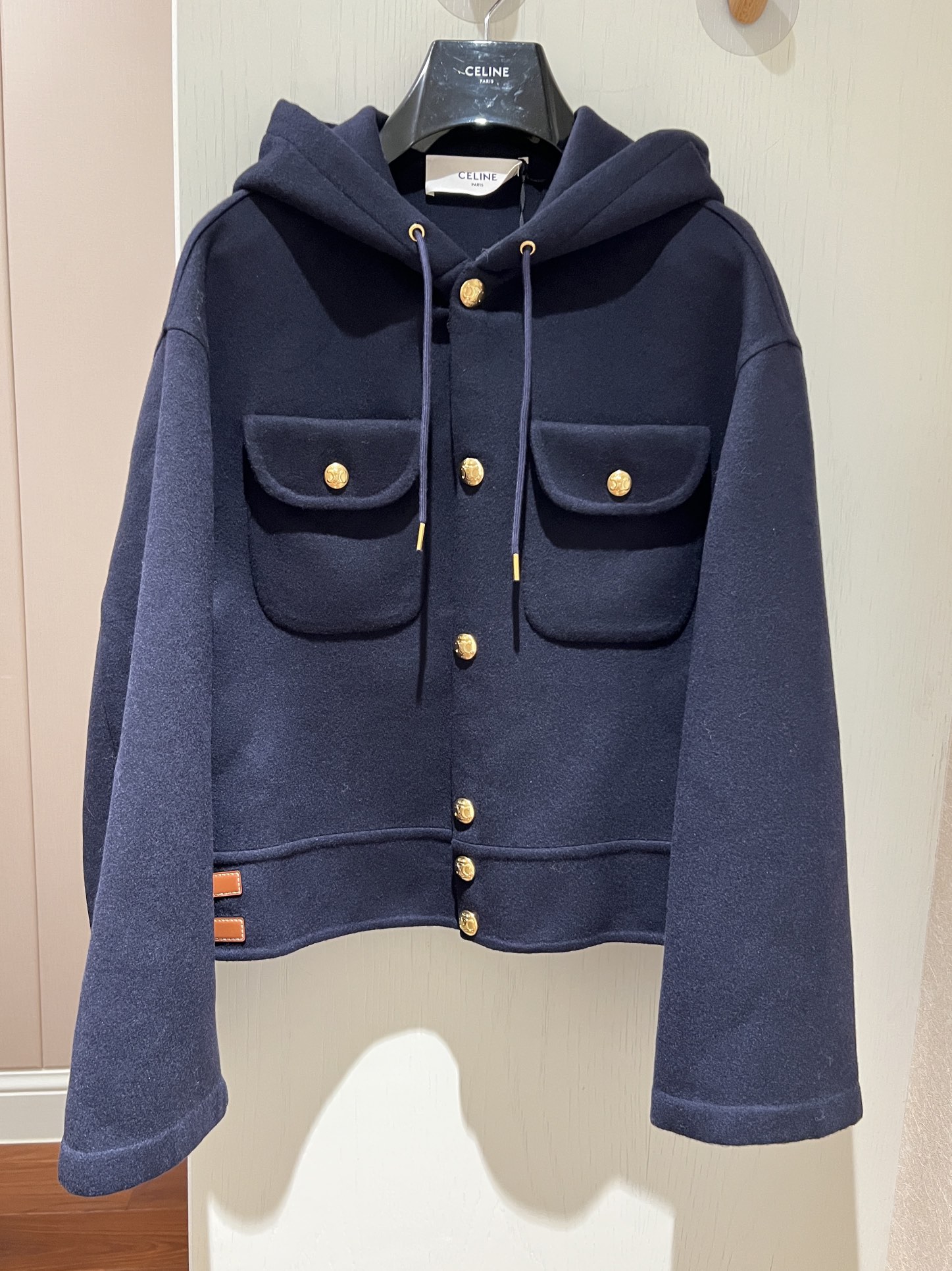 celine 23 autumn and winter new double-sided leather strap decoration versatile metal snap button jacket