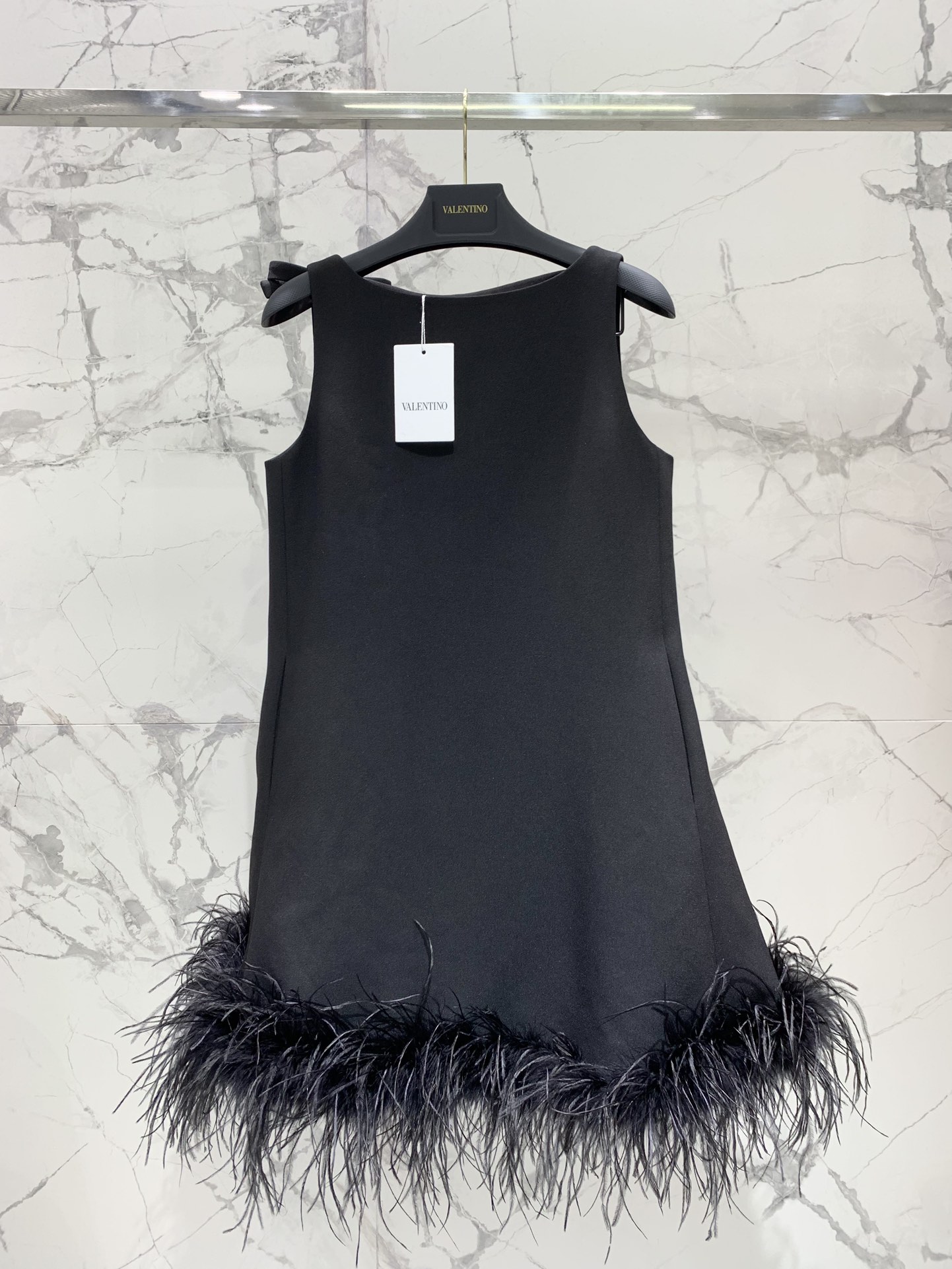 Warren 2024 autumn and winter new bow ๐ ostrich feather dress