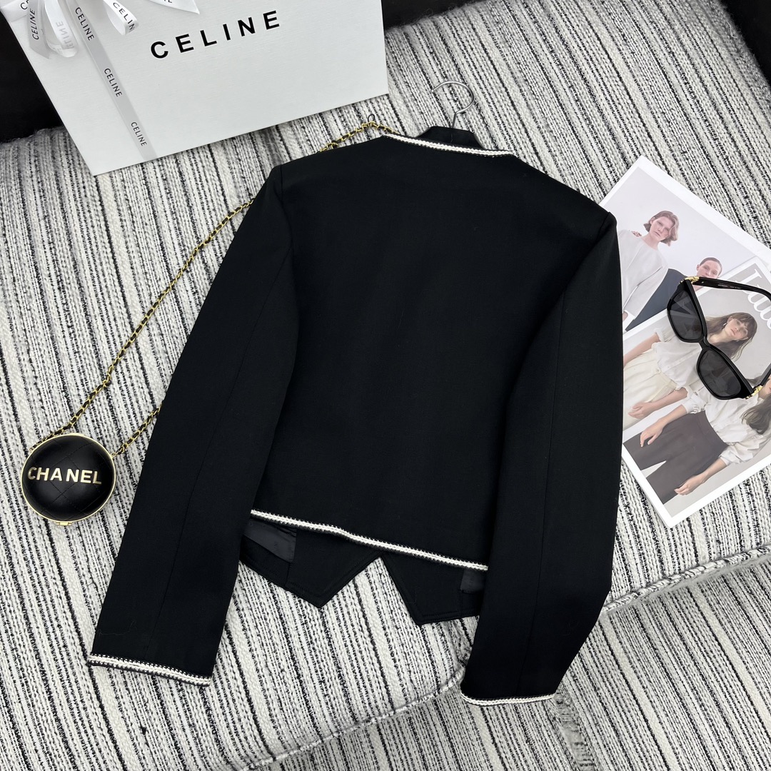 【Celine】Contrast color lace V-neck suit jacket