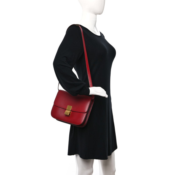 CELINE Box Calfskin Medium Classic Box Flap Bag Red