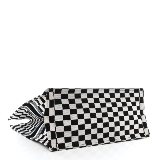 Christian Dior Canvas Embroidered Checkered Book Tote Black White
