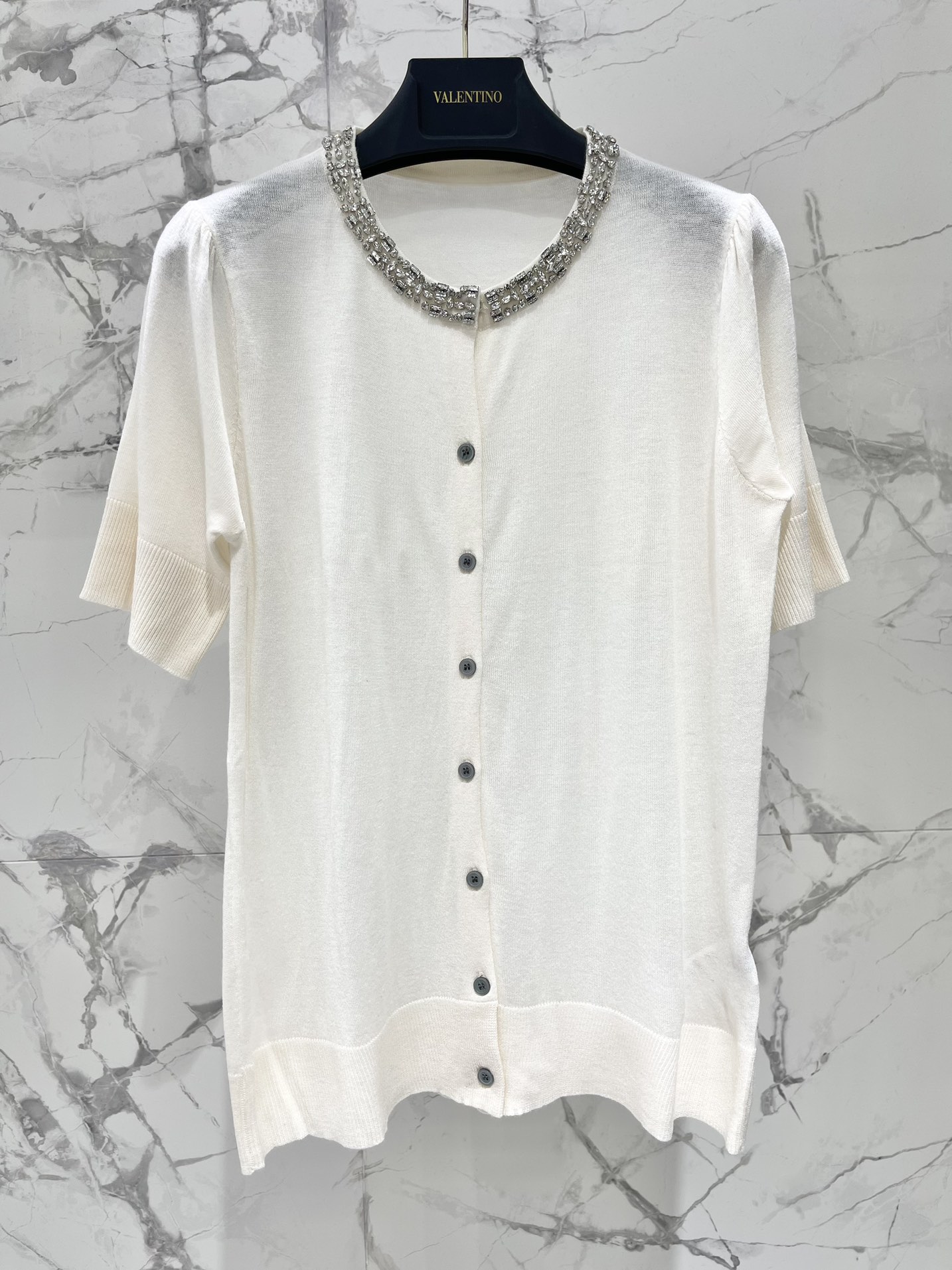 ????????????????* Valentino Heavy Collar Beaded Wool Knit Cardigan