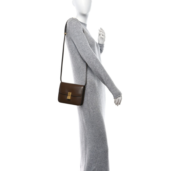 CELINE Box Calfskin Medium Classic Box Flap Bag Camel