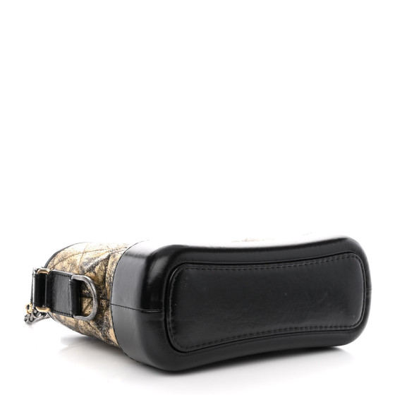 Chanel Metallic Crumpled Goatskin Quilted Small Gabrielle Hobo Black Gold