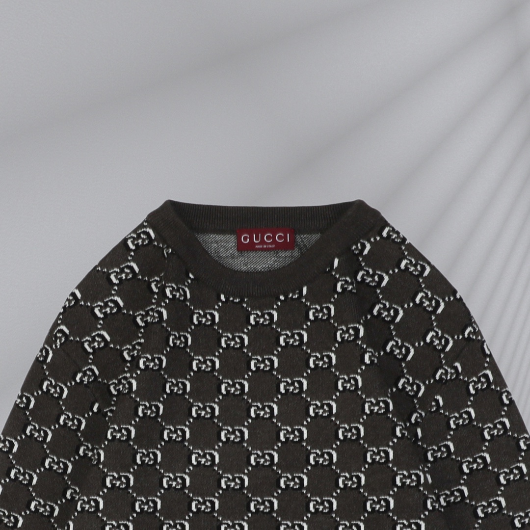 Gucci 24Fw black and white double G jacquard crew neck sweater