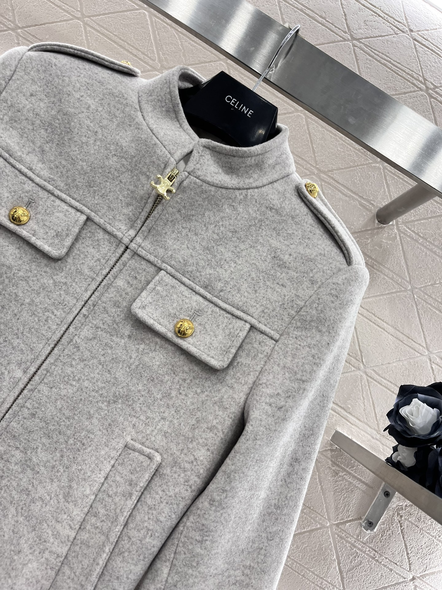 【Celine】Pocket stand collar jacket