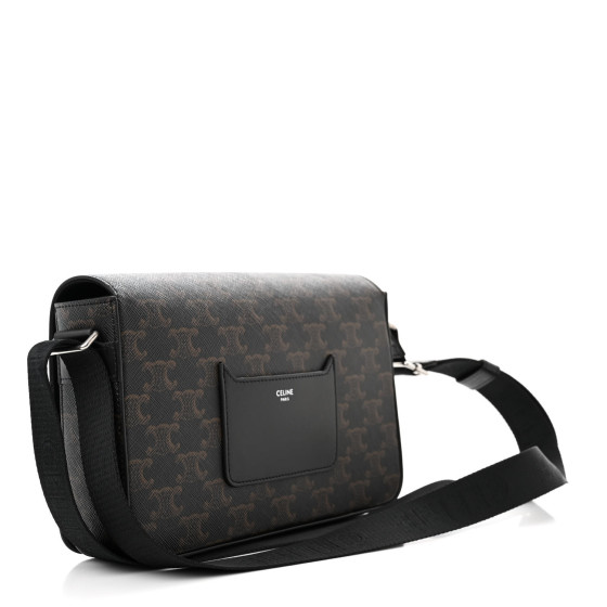 CELINE Triomphe Canvas Calfskin Flap Messenger Bag Black