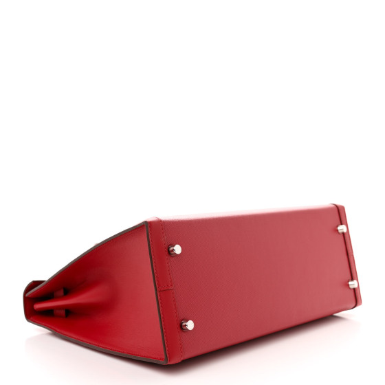 HERMES Berline Toile Swift Kelly Sellier 32 Rouge Piment Ecru