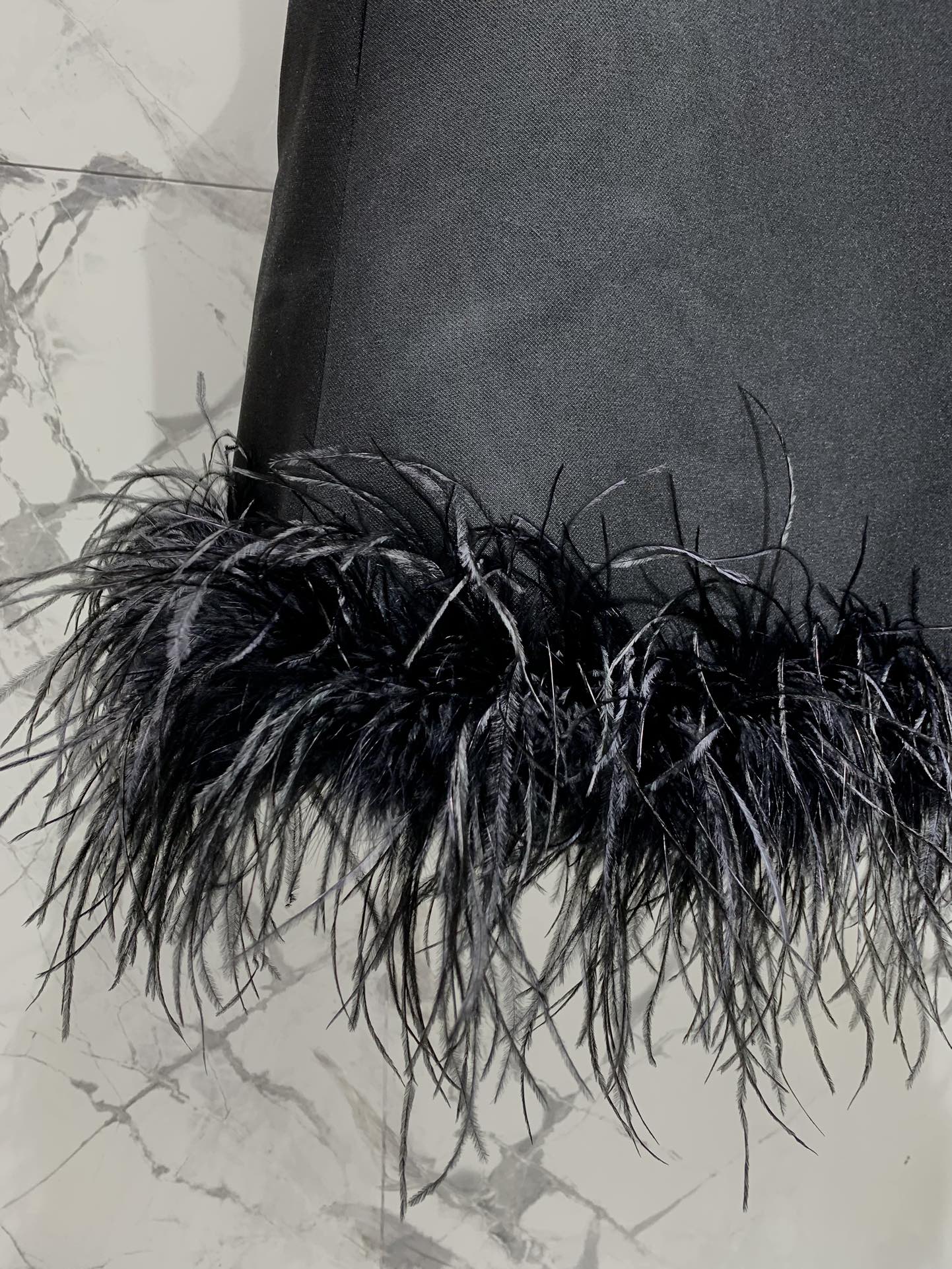 Warren 2024 autumn and winter new bow ๐ ostrich feather dress