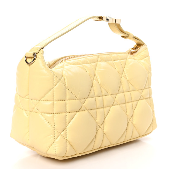 Christian Dior Calfskin Macrocannage Medium Diortravel Nomad Pouch Pale Yellow