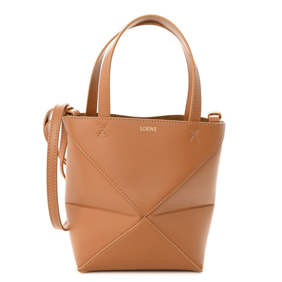 LOEWE Shiny Calfskin Mini Puzzle Fold Tote Warm Desert