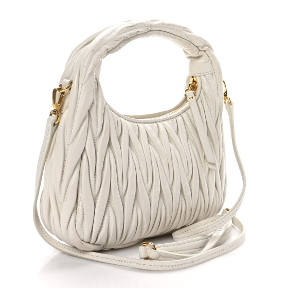Miu Miu Nappa Matelasse Mini Wander Hobo White
