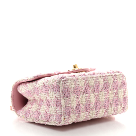 Tweed Handle Crush Top Handle Flap Bag Pink Ecru
