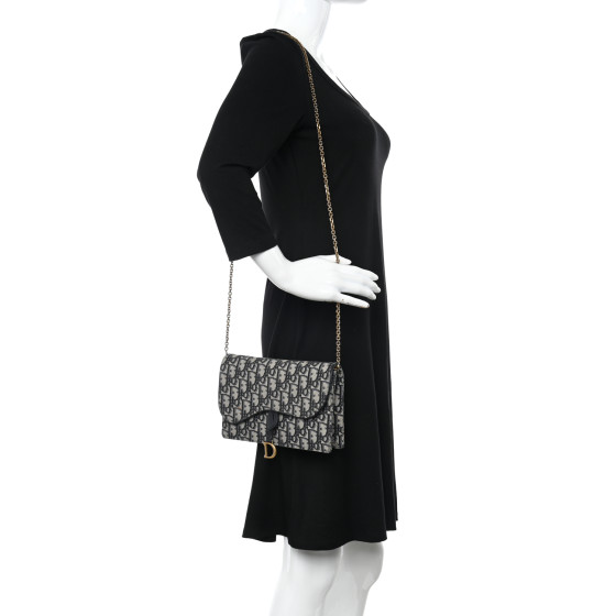 Christian Dior Oblique Saddle Chain Pouch Blue