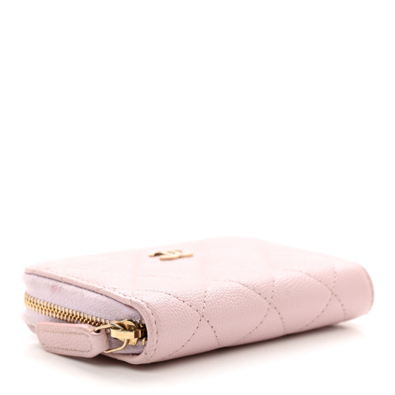 Caviar Quilted Zip Coin Purse Light Pink