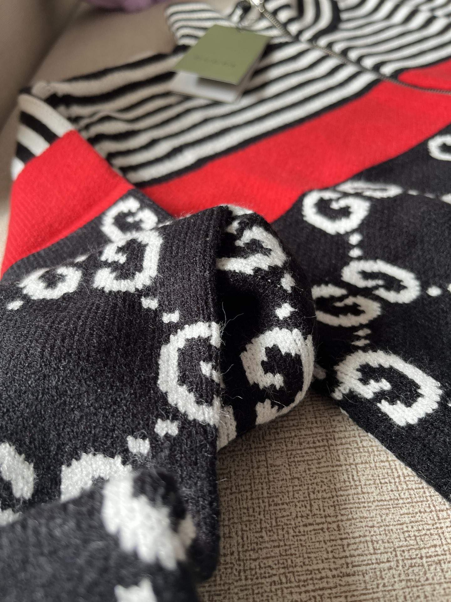 Gucci/Gucci striped contrast color half full print zipper high collar casual long sleeve sweater jacket