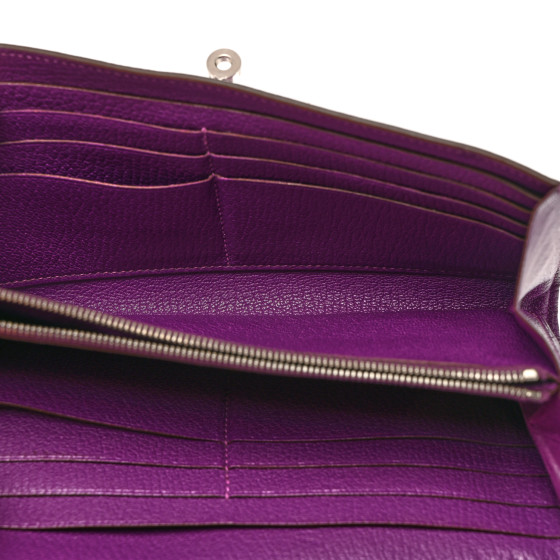 HERMES Chevre Mysore Kelly Longue Wallet Violet
