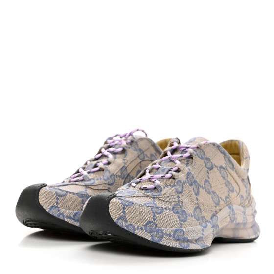 Gucci Ultralight Plume Calfskin Monogram Printed Mens Gucci Run Sneakers Beige Blue