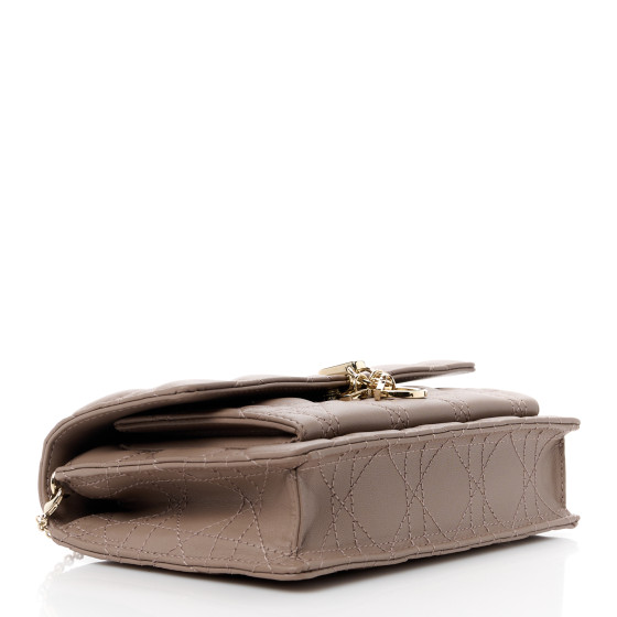 Christian Dior Lambskin Cannage Lady Dior Chain Pouch Warm Taupe