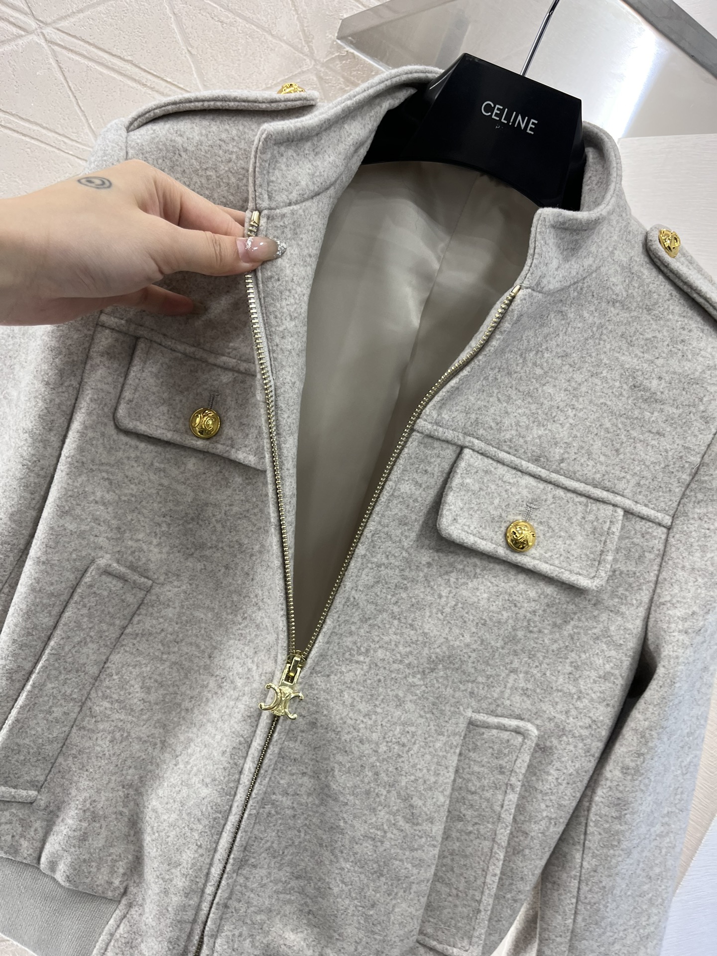 【Celine】Pocket stand collar jacket