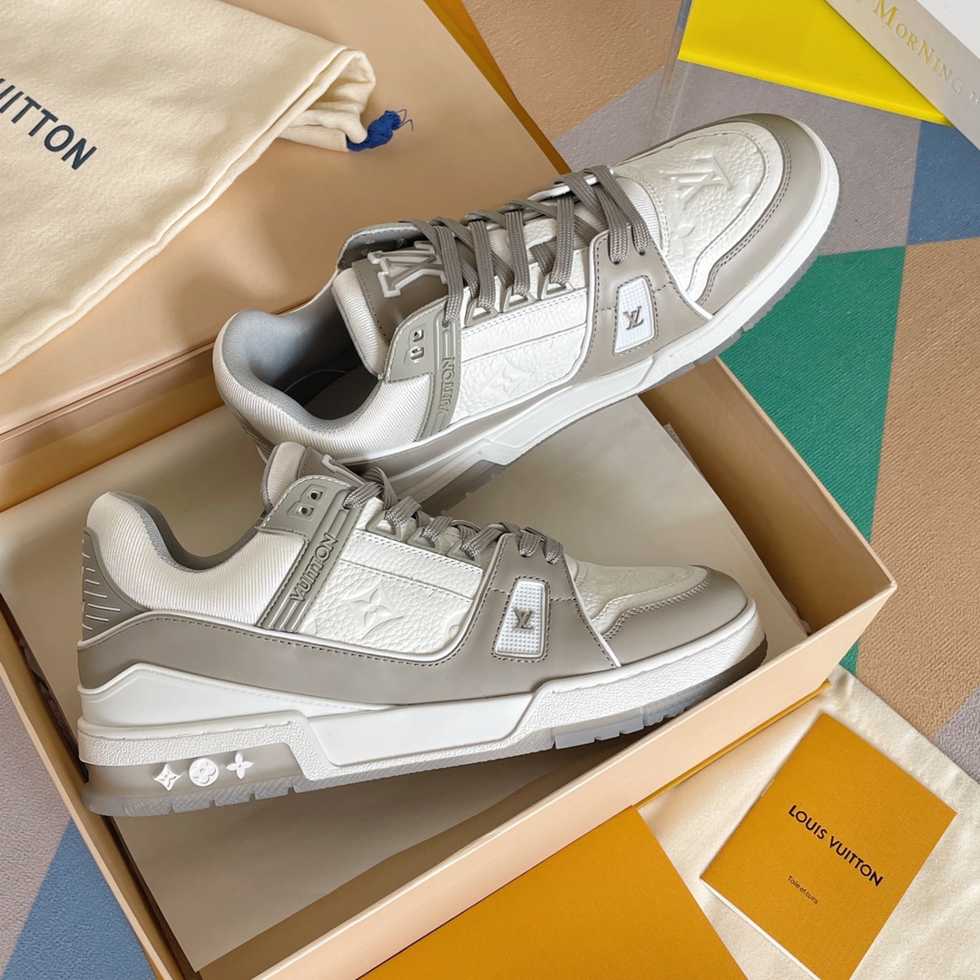 Louis Vuitton White and Grey Sneakers Skateboard Shoes